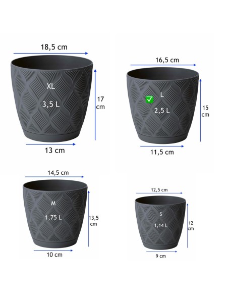 Übertopf rund Ø17 × 15 cm Rautenrelief, 2,5 L – Anthrazit | Töpferkönig