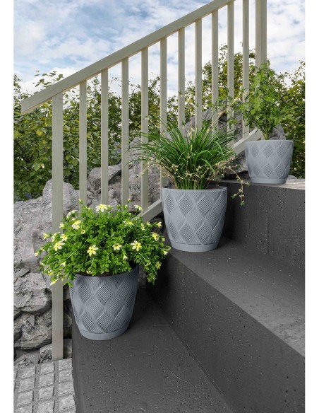 Cache-pot rond Ø17 × 15 cm à relief losange, 2,5 L – Gris | Töpferkönig