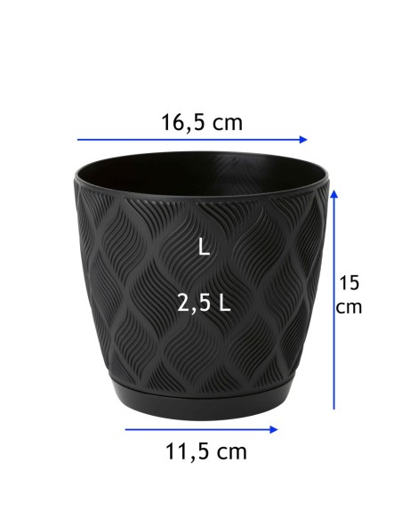 Cache-pot rond Ø17 × 15 cm à relief losange, 2,5 L – Noir | Töpferkönig