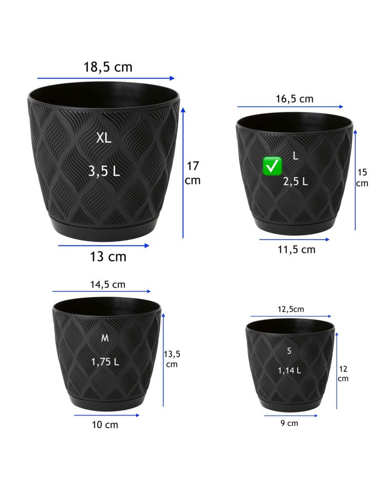 Coprivaso rotondo Ø17 × 15 cm rilievo a rombi, 2,5 L – Nero | Töpferkönig