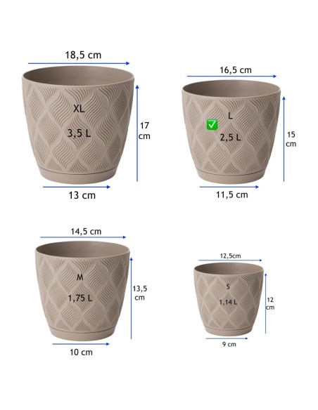 Cache-pot rond Ø17 × 15 cm à relief losange, 2,5 L – Taupe | Töpferkönig