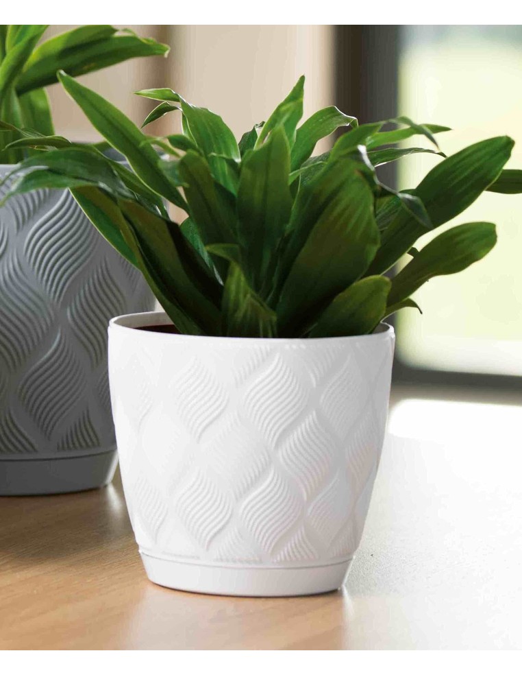 Cubremacetas redondo Ø17 × 15 cm relieve de rombos, 2,5 L – Blanco | Töpferkönig