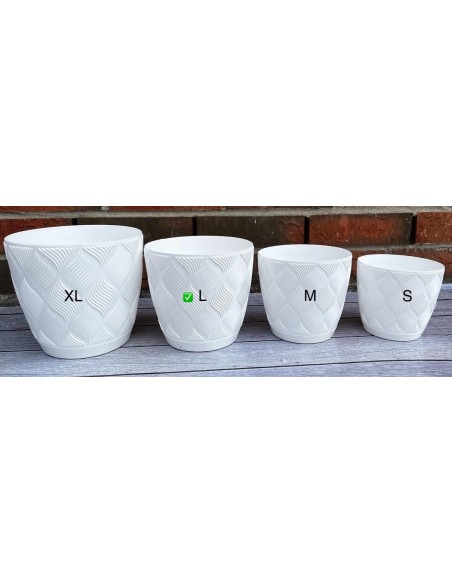 Cubremacetas redondo Ø17 × 15 cm relieve de rombos, 2,5 L – Blanco | Töpferkönig