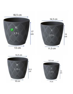 Sierpot rond Ø19 × 17 cm ruitreliëf, 3,5 L – Antraciet | Töpferkönig 2