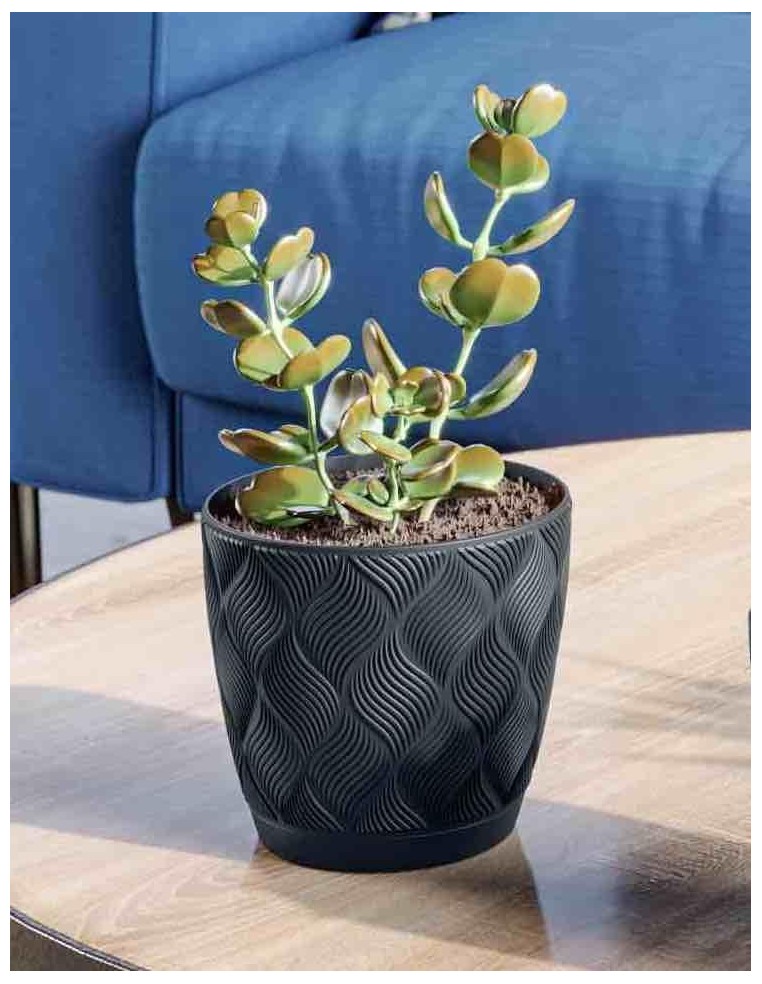 Cache-pot rond Ø19 × 17 cm à relief losange, 3,5 L – Noir | Töpferkönig