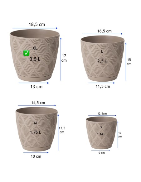 Cache-pot rond Ø19 × 17 cm à relief losange, 3,5 L – Taupe | Töpferkönig