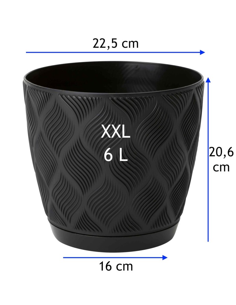 Übertopf rund Ø23 × 21 cm Rautenrelief, 6 L – Schwarz | Töpferkönig