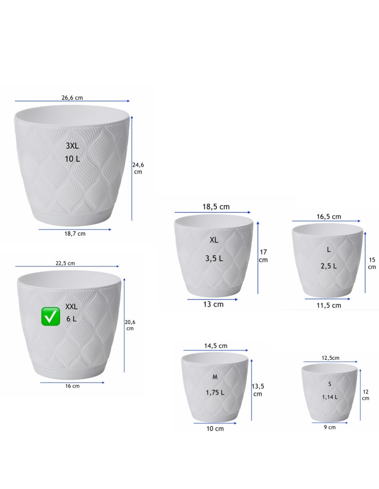 Cache-pot rond Ø23 × 21 cm à relief losange, 6 L – Blanc | Töpferkönig