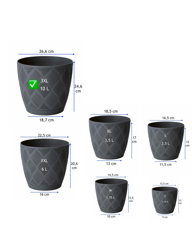 Cache-pot rond Ø27 × 25 cm à relief losange, 10 L – Anthracite | Töpferkönig