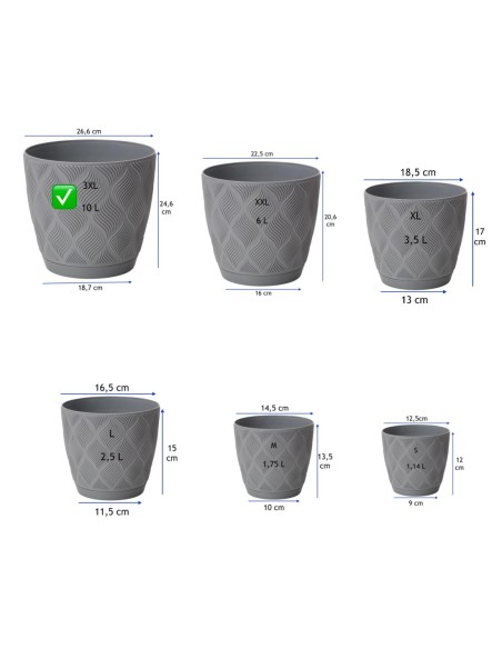Cache-pot rond Ø27 × 25 cm à relief losange, 10 L – Gris | Töpferkönig