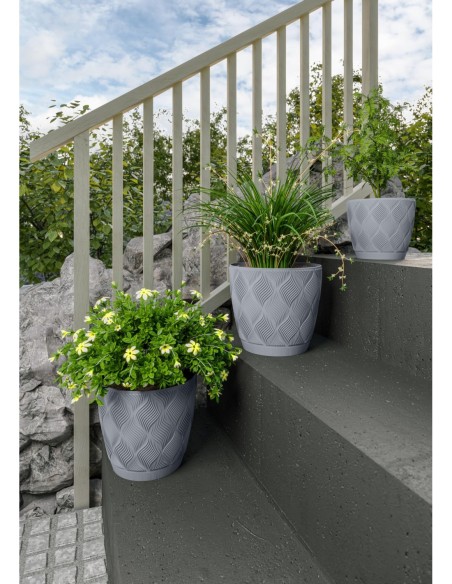 Cubremacetas redondo Ø27 × 25 cm relieve de rombos, 10 L – Gris | Töpferkönig