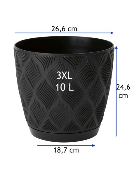 Übertopf rund Ø27 × 25 cm Rautenrelief, 10 L – Schwarz | Töpferkönig
