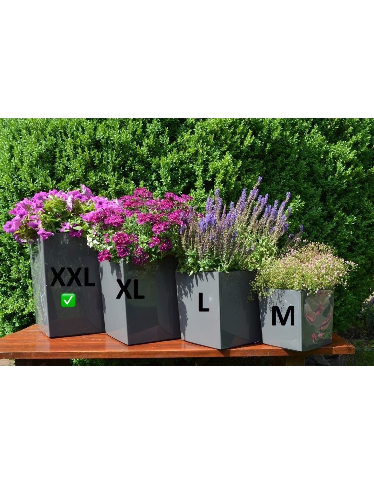 Blumentopf eckig XXL 39 × 39 × 42 cm Hochglanz mit Bewässerungssystem, 53 L – Anthrazit | Töpferkönig