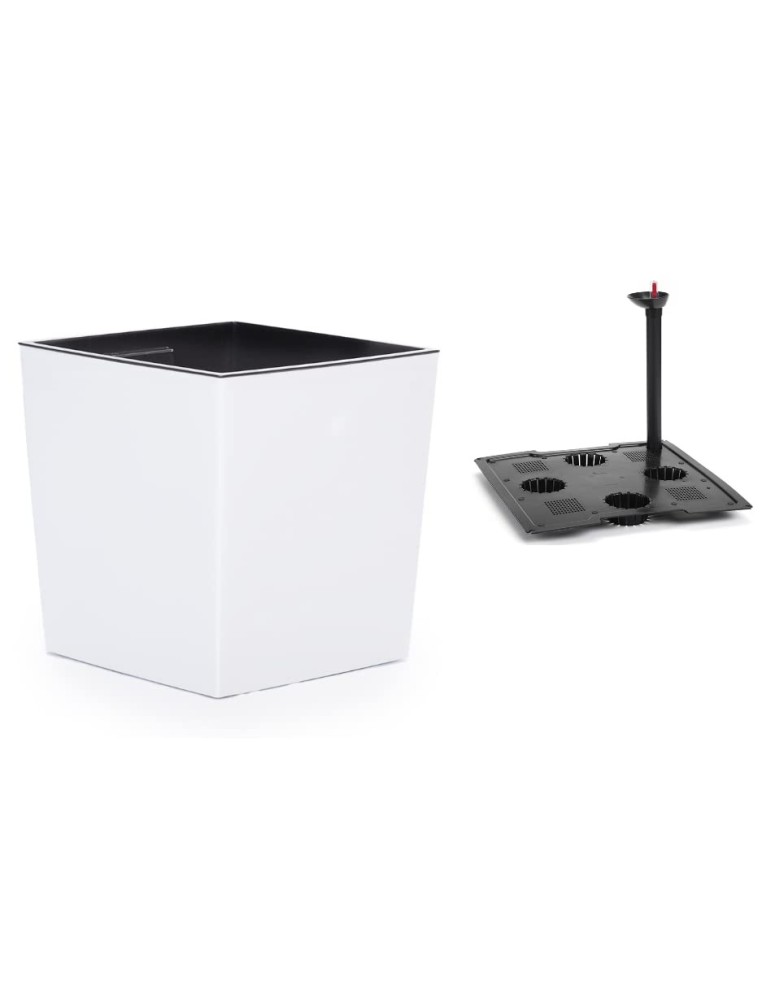 Maceta cuadrada XXL 39 × 39 × 42 cm brillante con sistema de riego, 53 L – Blanco | Töpferkönig