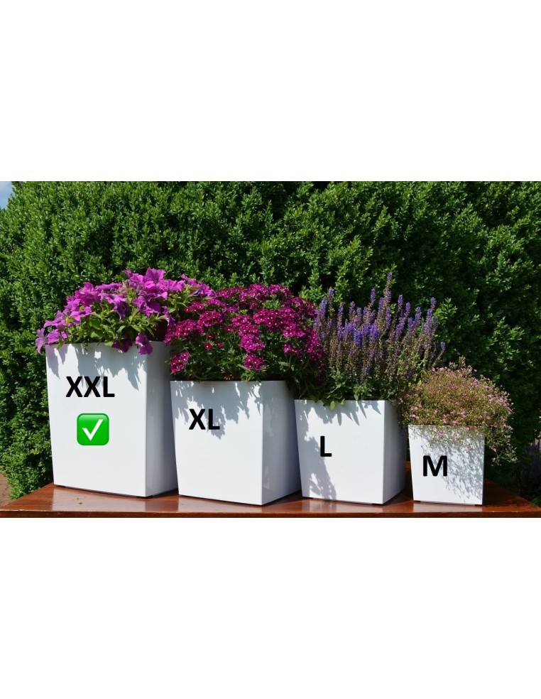 Vaso quadrato XXL 39 × 39 × 42 cm lucido con sistema di irrigazione, 53 L – Bianco | Töpferkönig