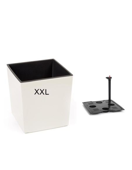 Bloempot vierkant XXL 39 × 39 × 42 cm hoogglans met bewateringssysteem, 53 L – Crème | Töpferkönig