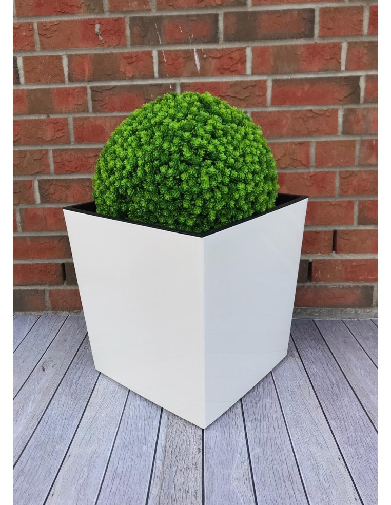 Maceta cuadrada XXL 39 × 39 × 42 cm brillante con sistema de riego, 53 L – Crema | Töpferkönig