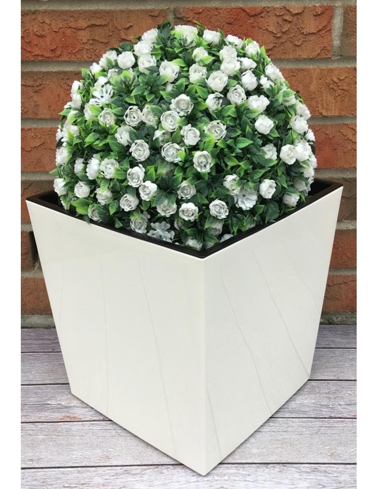 Pot carré XL 29 × 29 × 31 cm brillant avec système d'arrosage, 21 L – Crème | Töpferkönig