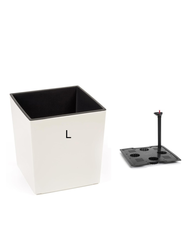 Blumentopf eckig L 24 × 24 × 26 cm Hochglanz mit Bewässerungssystem, 11,6 L – Creme | Töpferkönig