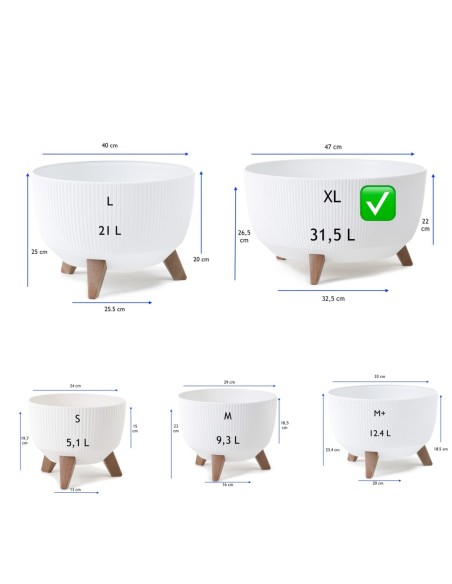 Plantenschaal rond geribbeld XL Ø47 × 27 cm, 31 L – Wit | Töpferkönig