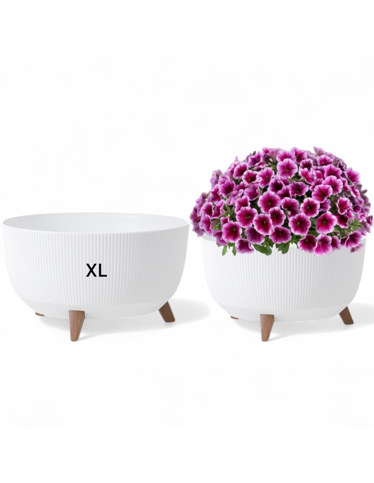 Plantenschaal rond geribbeld XL Ø47 × 27 cm, 31 L – Wit | Töpferkönig