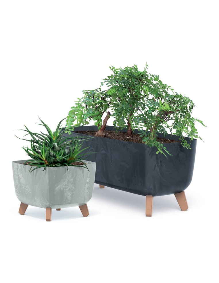 Cuenco para plantas con patas 39 × 19 × 19 cm efecto hormigón, 8,5 L – Antracita hormigón | Töpferkönig