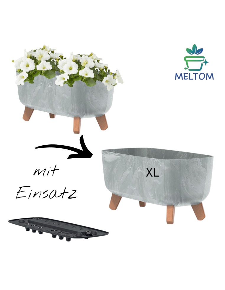 Cuenco para plantas con patas 39 × 19 × 19 cm efecto hormigón, 8,5 L – Gris hormigón | Töpferkönig