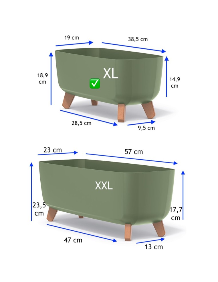 Cuenco para plantas con patas 39 × 19 × 19 cm mate, 8,5 L – Verde | Töpferkönig