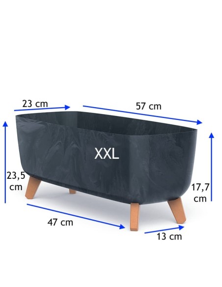 Plantenschaal op pootjes 57 × 23 × 24 cm betonlook, 19,5 L – Betonantraciet | Töpferkönig