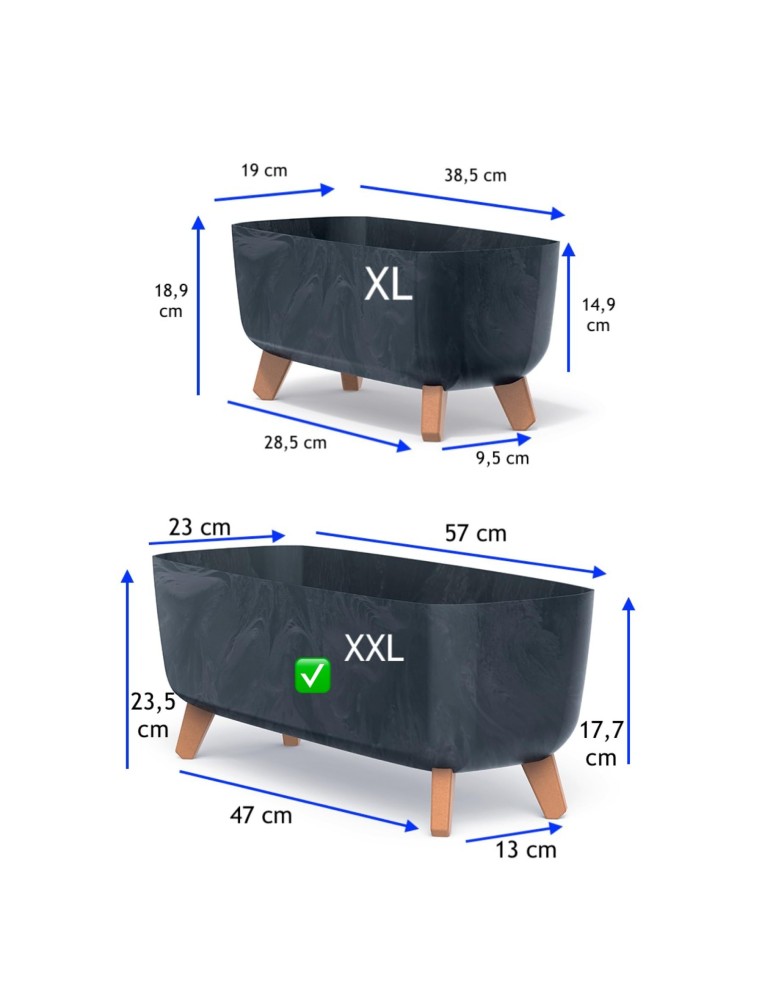 Cuenco para plantas con patas 57 × 23 × 24 cm efecto hormigón, 19,5 L – Antracita hormigón | Töpferkönig
