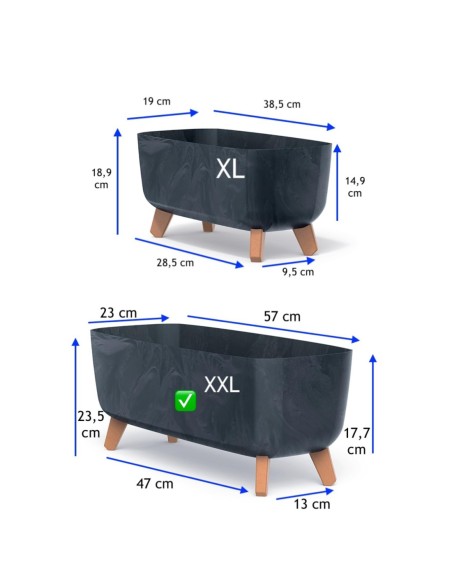 Ciotola per piante con piedini 57 × 23 × 24 cm effetto cemento, 19,5 L – Antracite cemento | Töpferkönig