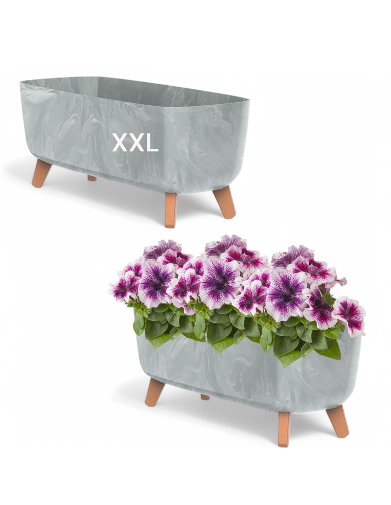 Ciotola per piante con piedini 57 × 23 × 24 cm effetto cemento, 19,5 L – Grigio cemento | Töpferkönig