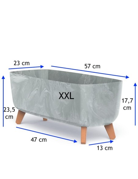 Plantenschaal op pootjes 57 × 23 × 24 cm betonlook, 19,5 L – Betongrijs | Töpferkönig