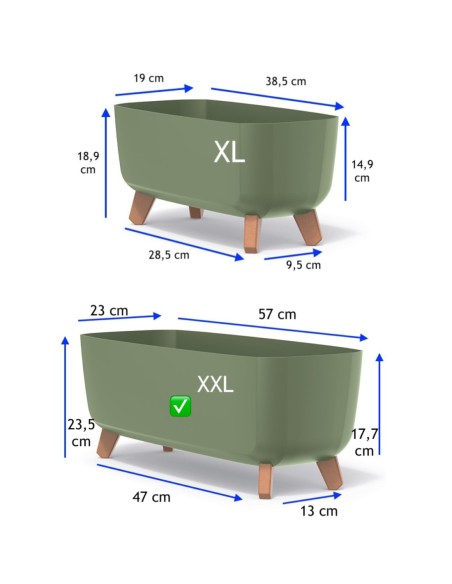 Cuenco para plantas con patas 57 × 23 × 24 cm mate, 19,5 L – Verde | Töpferkönig