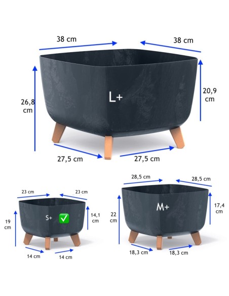 Vasque carrée sur pieds 23 × 23 × 19 cm aspect béton, 6 L – Béton anthracite | Töpferkönig