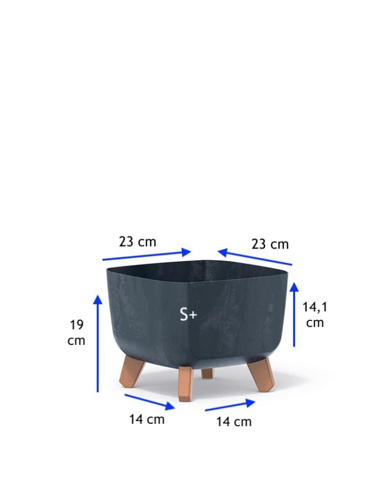 Cuenco para plantas cuadrado con patas 23 × 23 × 19 cm efecto hormigón, 6 L – Antracita hormigón | Töpferkönig