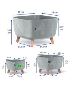 Plantenschaal vierkant op pootjes 23 × 23 × 19 cm betonlook, 6 L – Betongrijs | Töpferkönig 2