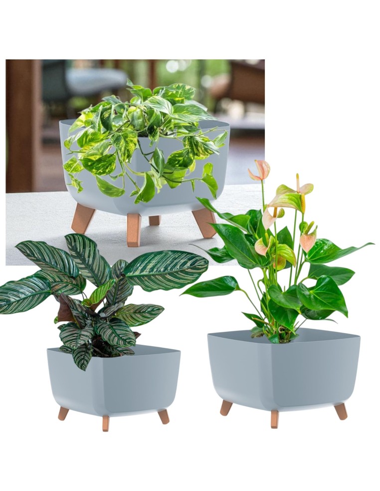 Plantenschaal vierkant op pootjes 23 × 23 × 19 cm mat, 6 L – Grijs | Töpferkönig