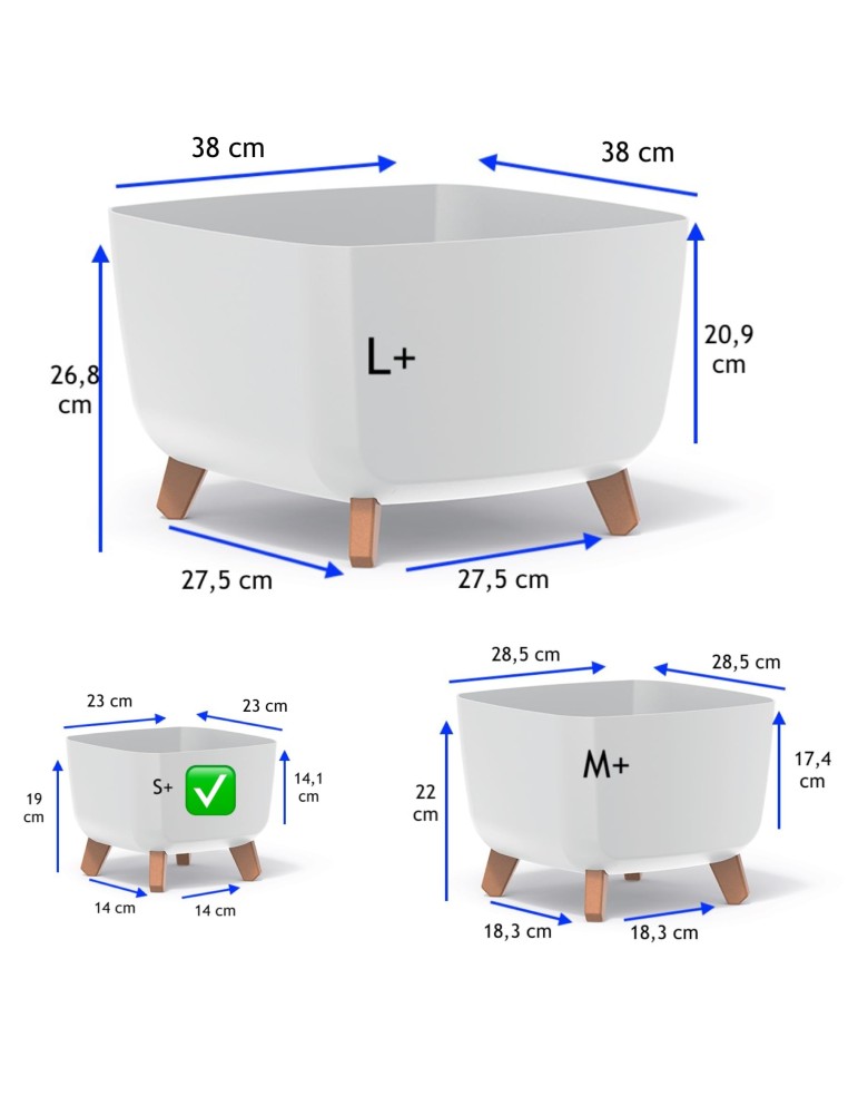 Ciotola per piante quadrata con piedini 23 × 23 × 19 cm opaca, 6 L – Bianco | Töpferkönig