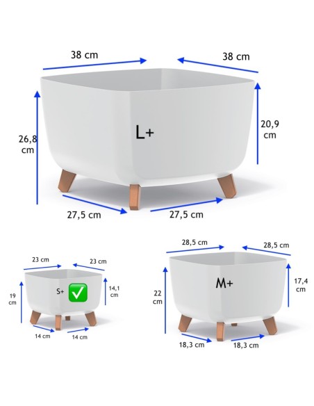 Cuenco para plantas cuadrado con patas 23 × 23 × 19 cm mate, 6 L – Blanco | Töpferkönig