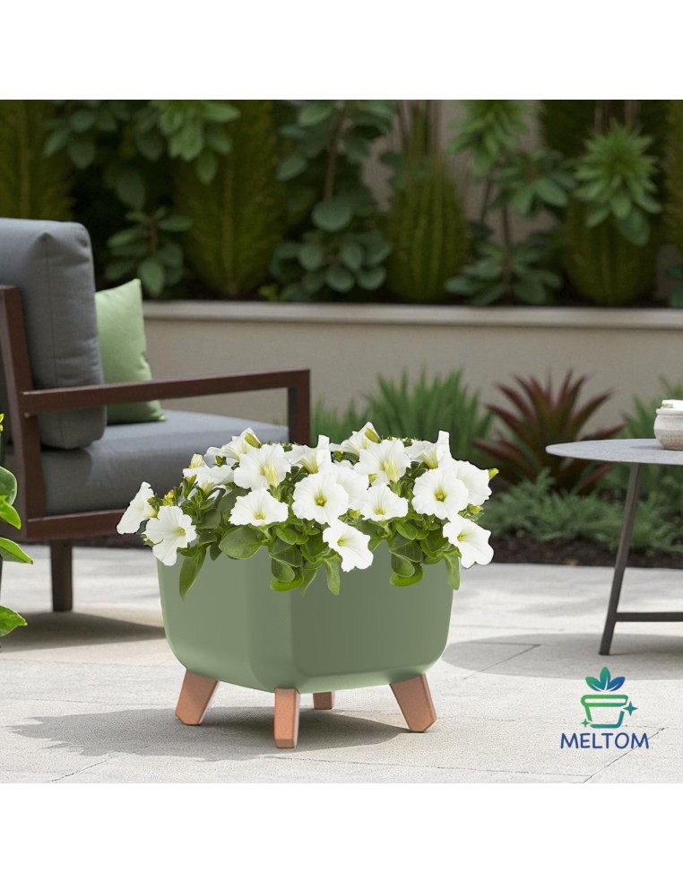 Ciotola per piante quadrata con piedini 23 × 23 × 19 cm opaca, 6 L – Verde | Töpferkönig