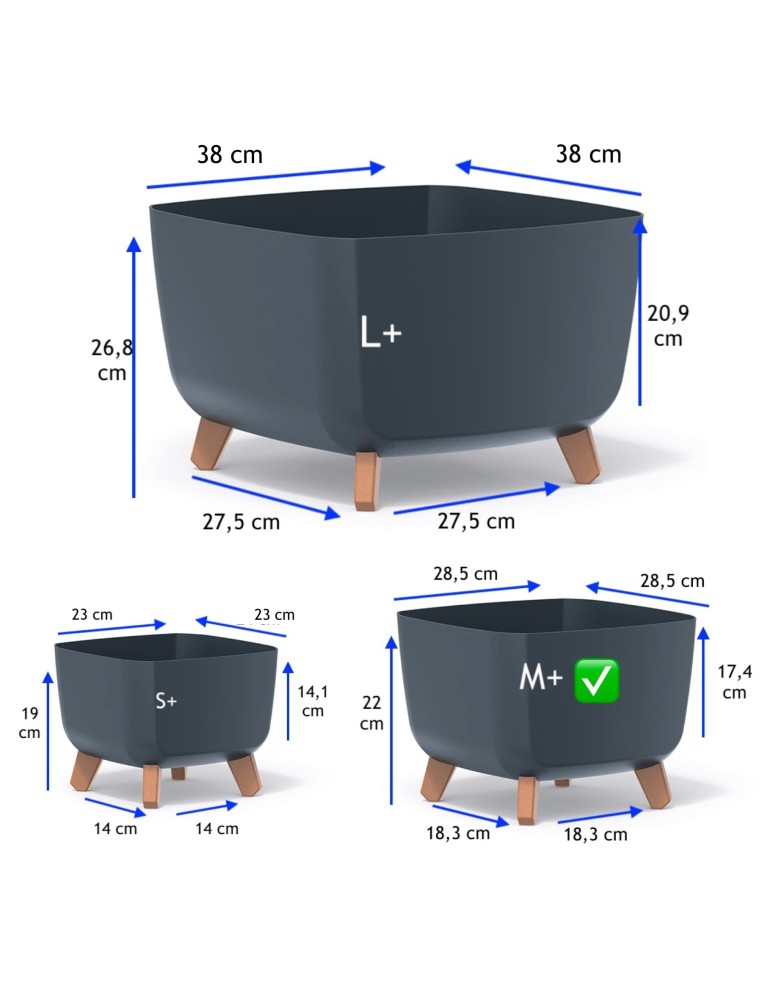 Plantenschaal vierkant op pootjes 29 × 29 × 22 cm mat, 11 L – Antraciet | Töpferkönig
