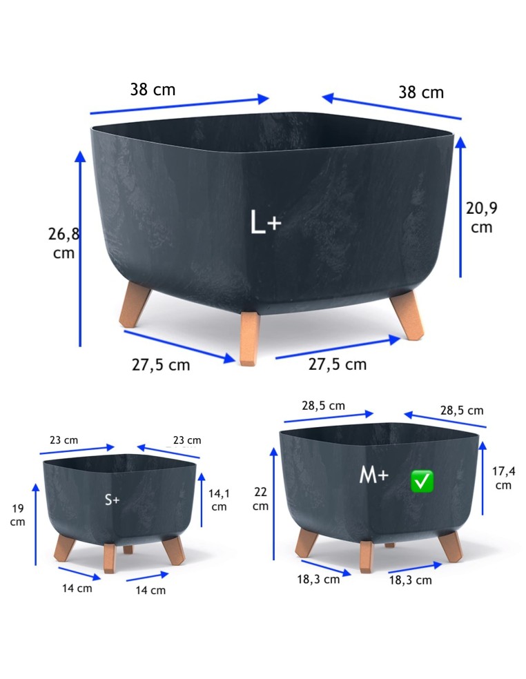 Vasque carrée sur pieds 29 × 29 × 22 cm aspect béton, 11 L – Béton anthracite | Töpferkönig