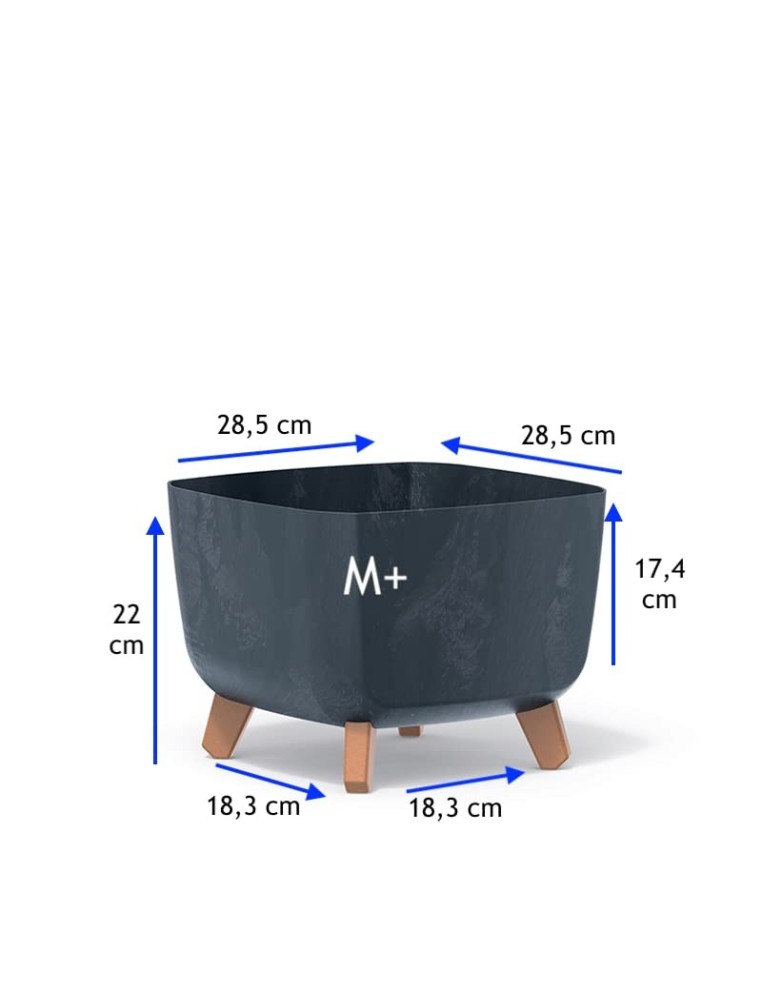 Ciotola per piante quadrata con piedini 29 × 29 × 22 cm effetto cemento, 11 L – Antracite cemento | Töpferkönig