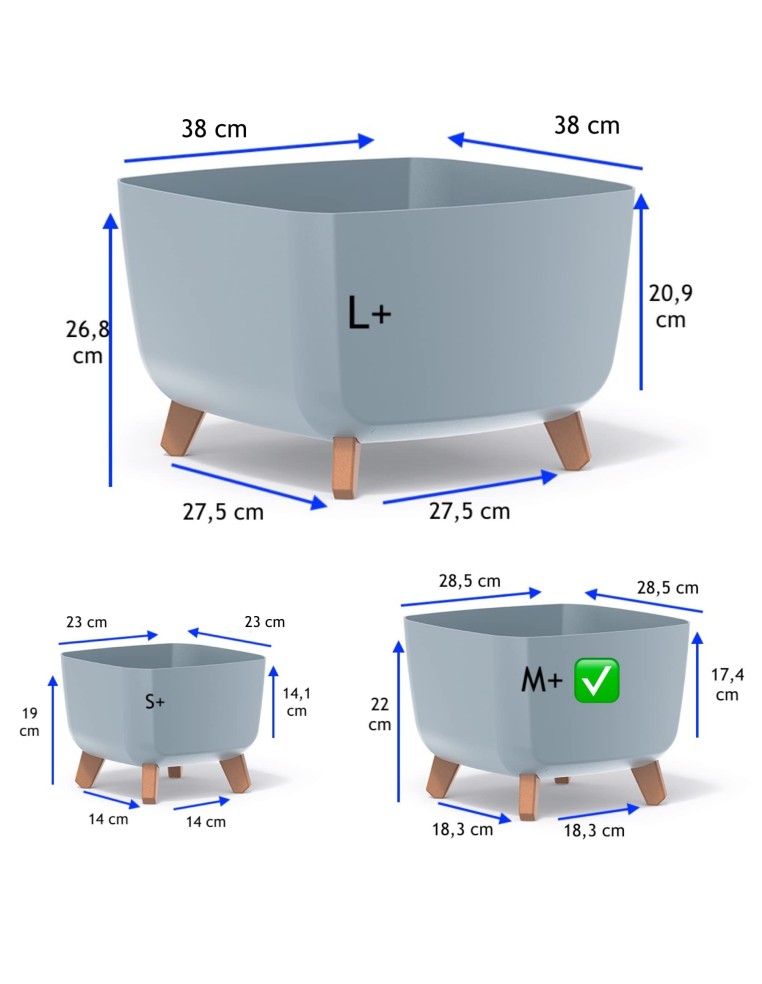 Plantenschaal vierkant op pootjes 29 × 29 × 22 cm mat, 11 L – Grijs | Töpferkönig