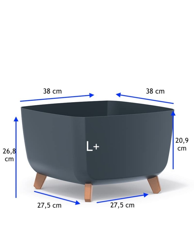Plantenschaal vierkant op pootjes 38 × 38 × 27 cm mat, 25 L – Antraciet | Töpferkönig