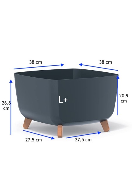 Plantenschaal vierkant op pootjes 38 × 38 × 27 cm mat, 25 L – Antraciet | Töpferkönig