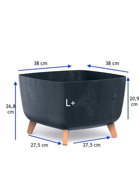 Pflanzschale eckig mit Füßen 38 × 38 × 27 cm Beton-Optik, 25 L – Beton Anthrazit | Töpferkönig
