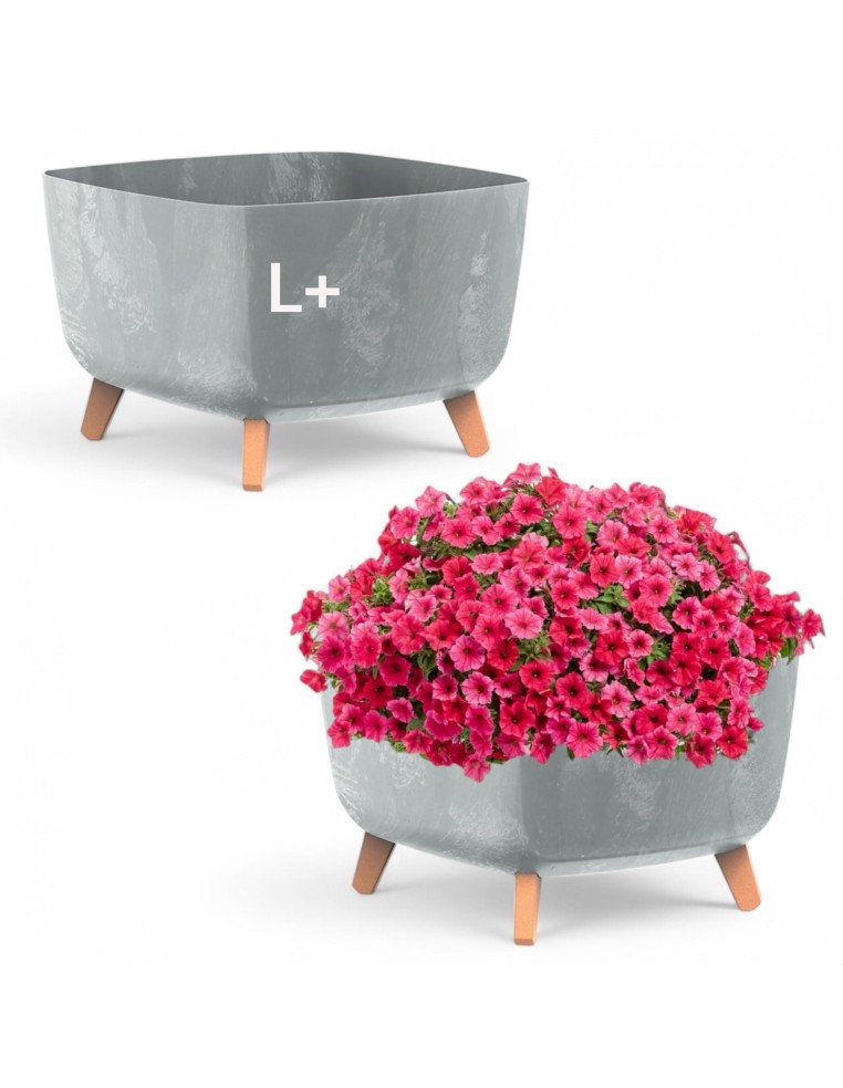 Pflanzschale eckig mit Füßen 38 × 38 × 27 cm Beton-Optik, 25 L – Beton Grau | Töpferkönig
