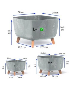 Vasque carrée sur pieds 38 × 38 × 27 cm aspect béton, 25 L – Béton gris | Töpferkönig 2